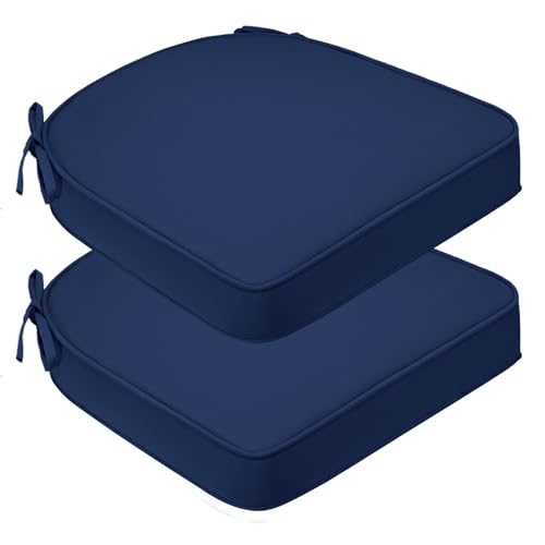 Outdoor Seat Cushions for Patio Furniture , 17" x 16" x 2.5" U & D-Shaped Patio Chair Cushions, UV & Weather-Resistant Round Corner Outdoor Seat Cushion Pads with Ties for Garden, Set of 2, Navy - color: Navy, size: 17x16x2.5 Inch-(2 Pack Round )