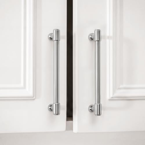 Goldenwarm 10 Pack 5 Inch Polished Chrome Cabinet Pulls Modern Kitchen & Bathroom Hardware Heavy Duty Zinc Alloy Drawer Handles with Complete Screw Kit Consistent Finish for Whole-Home Renovations - color: Polished Chrome, size: 5 Inches Hole Center