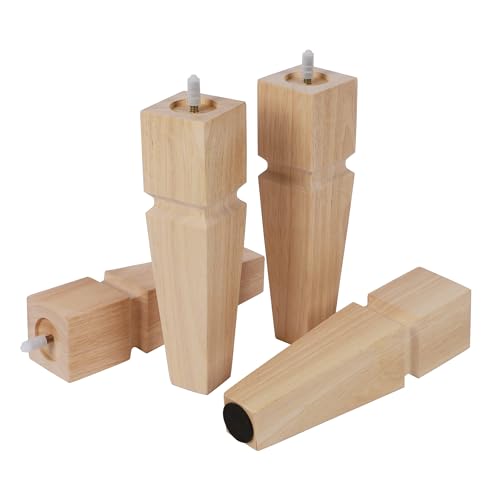 10" H*2.5" W Square Unfinished Oak Furniture Legs - Heavy Duty Mid Century Tall Wooden Legs Set of 4 for Tables, Bench, Ottomans - with Installation Hardware (Natural) - color: Plain Wood Color, size: 10"H*2.5"W