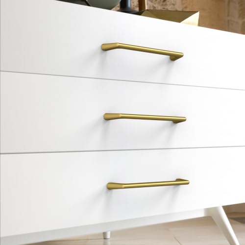10 Pack Vibrant Brushed Moderne Brass Cabinet Pulls 5 Inch(128mm) Heavy-Duty Solid Kitchen Cabinet Handles Cabinet Hardware Drawer Pulls - color: Vibrant Brushed Moderne Brass, size: 5" Hole Center Pull