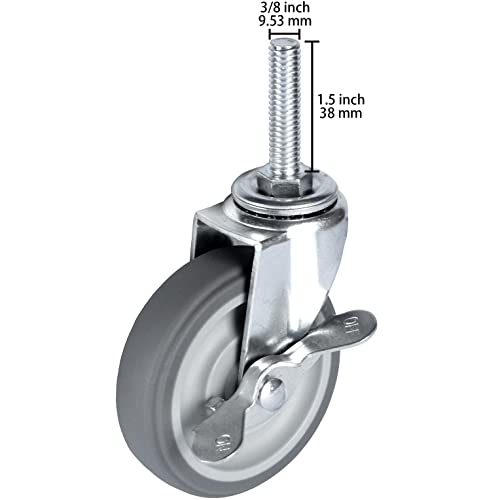 Finnhomy Caster Wheels 3 Inch Set of 4 Heavy Duty Threaded Stem Casters 3/8"-16x1-1/2 Swivel Rubber Industrial Castors Locking Wheels for Wire Shelving/Furniture/Carts Load Bearing 720 Lbs Gray - size: 3/8" -16 x 1-1/2" (with Brake)