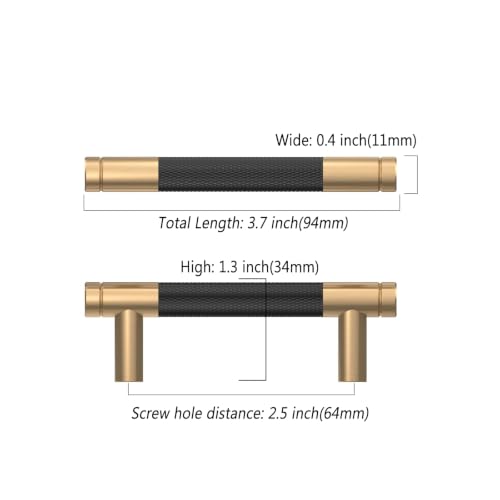 Asidrama 10 Pack 2.5 Inch(64mm) Matte Black and Champagne Bronze Cabinet Pulls Knurled Cabinet Handles Cupboard Handles Kitchen Cabinet Hardware for Cupboard Drawer Pulls - color: Black-Champagne Bronze, size: 2.5" Hole Center, style: 10 Pack