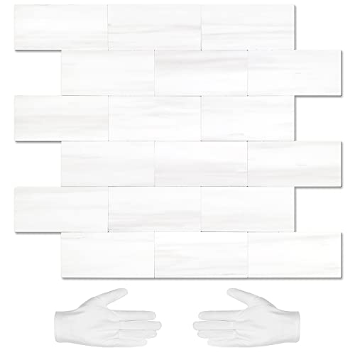 STICKGOO 10-Sheet Peel and Stick Backsplash on Subway Tile, Dolomite White - color: Dolomite White Marble