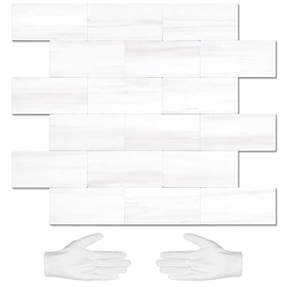 STICKGOO 10-Sheet Peel and Stick Backsplash on Subway Tile, Dolomite White - color: Dolomite White Marble