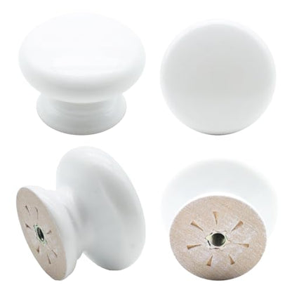 2Pcs Wooden Cabinet Knobs, Wood Dresser Knobs Kitchen Cabinet Knobs Modern Round Knobs for Furniture Dresser Cupboard Drawer Closet Door (White) - color: White
