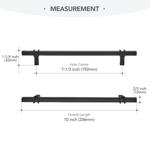 HOME EDIT 25 Pack 7-1/2 inch Black Cabinet Handles, Kitchen Cabinet Handles Matte Black Drawer Pulls Zinc Alloy Square Bar Kitchen Pulls - color: Black, size: 7-1/2 Inch Hole Center
