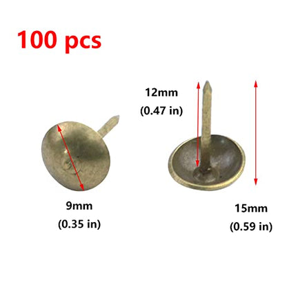 Antrader 100Pcs 3/8" Round Head Metal Upholstery Nails/Tacks,Antique Brass