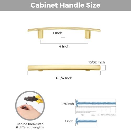 30 Pack Brushed Brass Cabinet Handles, 4" Hole Center Curved Pulls - color: Brushed Brass, size: 4" Hole Center