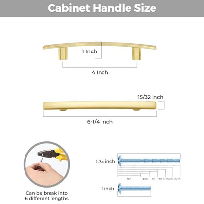 30 Pack Brushed Brass Cabinet Handles, 4" Hole Center Curved Pulls - color: Brushed Brass, size: 4" Hole Center