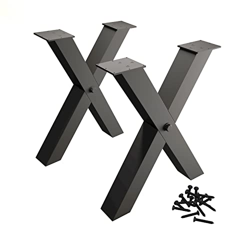 Orgerphy 28” Black Metal Table Legs (2PCS)| Dining Table Legs X-Frame Heavy Duty Furniture Legs Desk Legs Bench Legs | Metal Legs for Coffee Table Furniture Bench Legs (28”H x 23.5”W) - size: 28 Inch