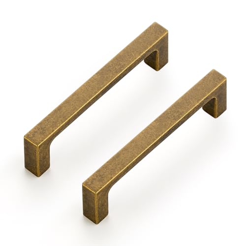 Ravinte Antique Brass Cabinet Handles Solid Square Pulls 3-1/2 Inch 10 Pack - size: 3-1/2 Inch Hole Center