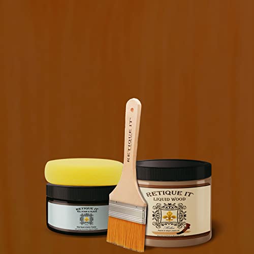 Gel Stain Liquid Wood Kits by Retique It - Real Paintable Wood. Great Companion to Chalk Finish Paint, Milk Paint, Furniture Paint. (1x Reg (50 sq ft), Brushed Finish, 40 Cherry)
