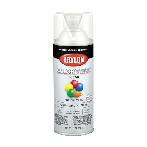 Krylon K05515007 COLORmaxx Acrylic Clear Finish for Indoor/Outdoor Use, Gloss Crystal Clear , 11 Ounce (Pack of 1) - color: Clear, size: 11 Ounce (Pack of 1), style: Gloss
