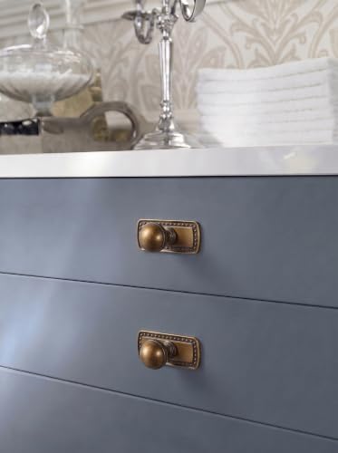 Goo-Ki Cabinet Knobs with Backplate, Antique Brass, 6 Pack - color: Antique Brass, style: Jeweled Crest Style