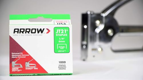Arrow 214 JT21 Thin Wire Staples for Staple Guns and Staplers, Use for Upholstery, Crafts, General Repairs, 1/4-Inch Leg Length, 7/16-Inch Crown Width, 1000-Pack, Grey - size: 1/4 Inch