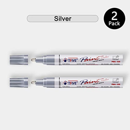 TFIVE Silver Permanent Markers Paint Pens, 2 Pack Oil Based Paint Markers - color: Silver