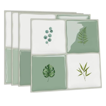 4 Pack Botanical Green Checkerboard Peel & Stick Wall Tiles 6"x6" - color: Botanical Green, size: 4 Pcs 6" x 6" x 0.05"