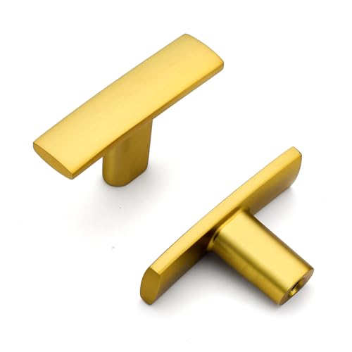 10 Pack Gold Cabinet Knobs 1-3/4 Inch Brushed Brass Curved Drawer Knobs - color: Brushed Brass&Curved