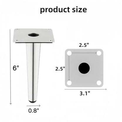6 Inch Silver Furniture Couch Cabinet Dresser Legs Set of 4 - color: Silver, size: 6"-Set of 4
