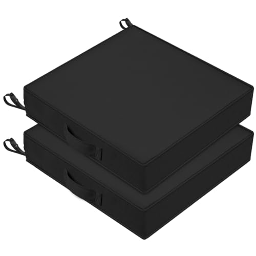Outdoor Seat Cushions for Patio Fruniture, 19x19 Inch Square Patio Chair Cushions, Weather&Fade&Water-Resistant Outdoor Dining Chair Cushion Pads with Handle for Garden Porch, Set of 2, Black - color: Black, size: 19x19x3 Inch-(2 Pack Square)