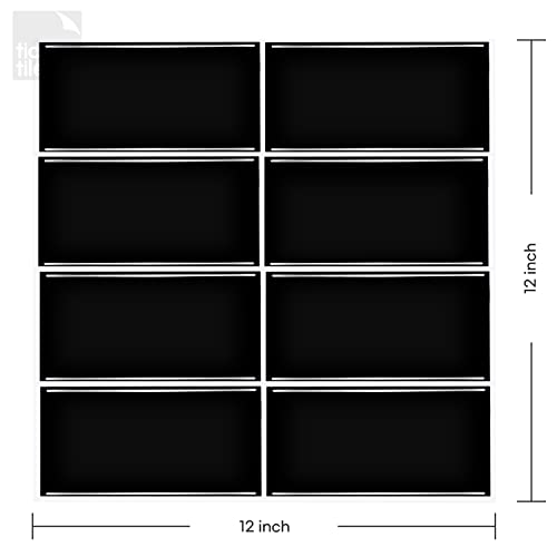 Tic Tac Tiles Peel & Stick Subway Tile, Black w/White Grout, 10 Sheets - color: Straight Black