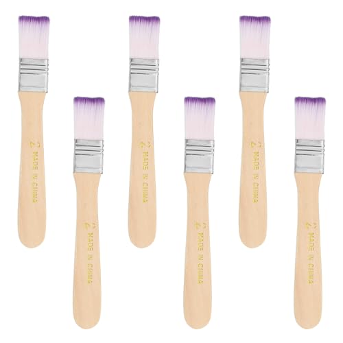 PATIKIL 6Pcs Wooden Paint Brush Set, 5.4" Nylon Bristle Flat Brushes #2 - color: Purple/White, size: #2