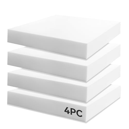 Ylymence High-Density Upholstery Foam, Furniture Padding for Sofa Cushion Replacement, DIY Cut Whole-Piece Indoor/Outdoor Foam Pads(24×24×4 Inch,White)4 Pack - size: 24*24*4, style: 4Pack