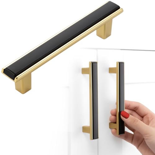 Black and Gold Cabinet Pulls Drawer Handles 3-3/4 Inch 5 Pack 2281 - color: Matte Black & Gold, size: 3-3/4 In Hole Distance, style: 5 Pack