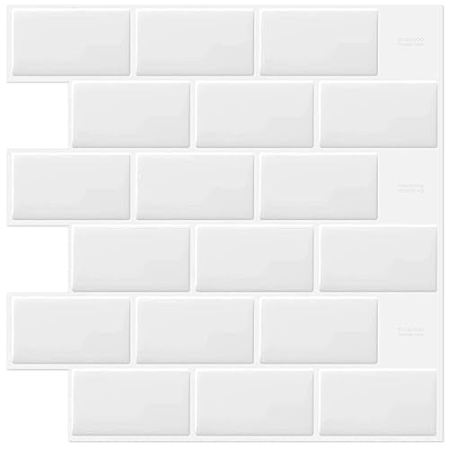 DEWOO White Peel and Stick Backsplash Subway Tile for Kitchen Wall 10-Sheet - color: All White