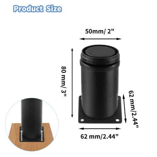 Set of 4 Adjustable Stainless Steel Furniture Legs 3 Inch Black - color: Black, size: 3 inch