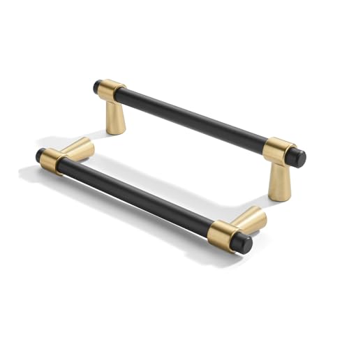 khtumeware 5 inch 5 Pack Matte Black/Brushed Brass Cabinet pulls Zinc Alloy, Kitchen Cabinet Handles, Wardrobe Drawer Handles - Suitable for Bathroom cabinets, Bedroom Furniture - color: Matte Black/Brushed Brass, size: 5 Inch