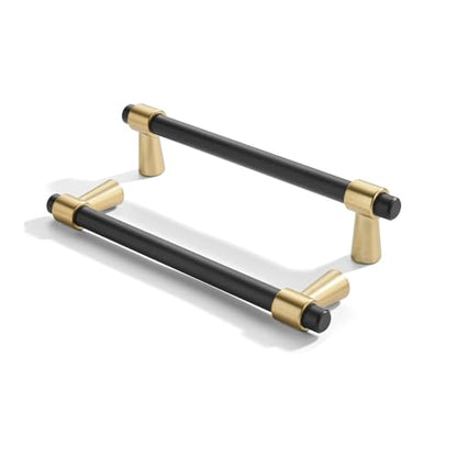 khtumeware 5 inch 5 Pack Matte Black/Brushed Brass Cabinet pulls Zinc Alloy, Kitchen Cabinet Handles, Wardrobe Drawer Handles - Suitable for Bathroom cabinets, Bedroom Furniture - color: Matte Black/Brushed Brass, size: 5 Inch