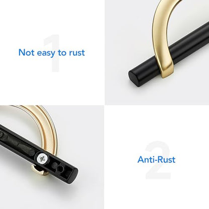 Brushed Gold & Matte Black Cabinet Pulls Curved, 5 Inch/128 mm, 10 Pack - color: Brushed Brass & Matte Black, size: 5 Inch Hole Center