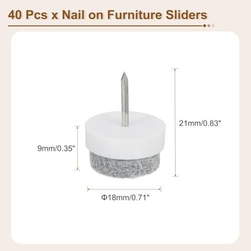 uxcell Nail-on Furniture Sliders, 40Pcs Nail-on Felt Pads Round Chair Table Feet Pads Chair Leg Floor Protectors for Hardwood Floors (White, 18mm/0.71") - size: 18mm/0.71"