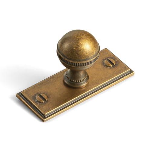 Goo-Ki Antique Brass Cabinet Knobs with Rectangular Backplate, 6 Pack - color: Antique Brass, style: Rectangular Plate