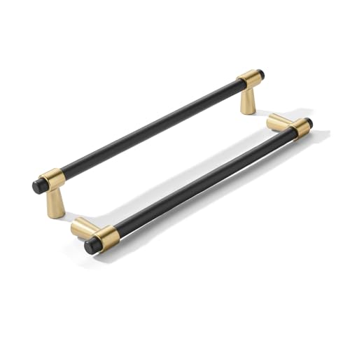 khtumeware 12 inch 5 Pack Matte Black/Champagne Bronze Cabinet pulls Zinc Alloy, Kitchen Cabinet Handles, Wardrobe Drawer Handles - Suitable for Bathroom cabinets, Bedroom Furniture - color: Matte Black/Champagne Bronze, size: 12 Inch