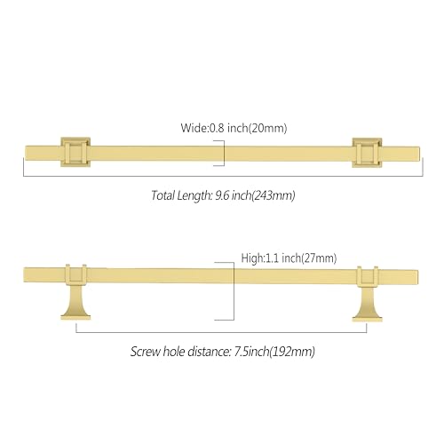 Asidrama 10 Pack 7.5 Inch(192mm) Brushed Gold Kitchen Cabinet Handles, Cabinet Pulls Kitchen Cabinet Hardware for Cupboard Drawer Pulls - color: Brushed Gold, size: 7.5" Hole Center