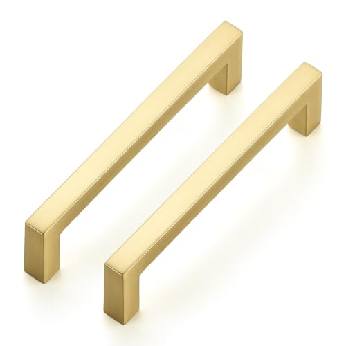 Ravinte Brushed Gold Cabinet Handles Solid Cabinet Pulls 3-3/4 Inch 5 Pack - color: Brushed Gold, size: Flat Black 3-3/4'' Hole Center