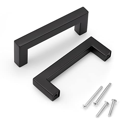 KNOBWELL 20 Pack| 3-1/2 inch Black Drawer Pulls, 90mm Modern Kitchen Cabinet Handle Pulls Stainless Steel, Black Square Bar Handle for Wardrobe Closet Chest Nightstand - color: Matte Black, size: Hole Center:3-1/2 inch(90mm)