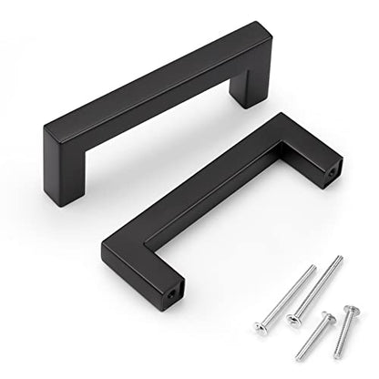 KNOBWELL 20 Pack| 3-1/2 inch Black Drawer Pulls, 90mm Modern Kitchen Cabinet Handle Pulls Stainless Steel, Black Square Bar Handle for Wardrobe Closet Chest Nightstand - color: Matte Black, size: Hole Center:3-1/2 inch(90mm)