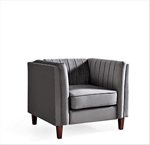 Container Furniture Direct Modern Luxury Velvet Couches for Living Room with High Density Foam, Soft Fabric Upholstery, Removable Cushions and Solid Wood Legs, 3 Piece Set Chair, Loveseat & Sofa, Grey - color: Grey, size: 3 Piece Set