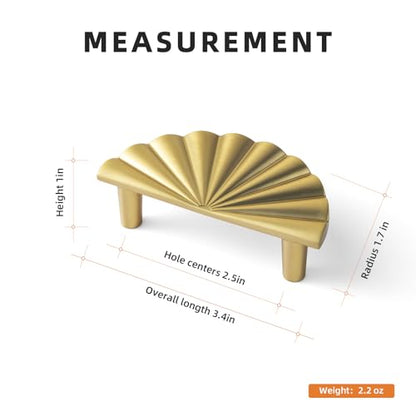 Goo-Ki 2.5''Hole Centers Brushed Brass Cabinet Pulls,Modern Accessible LuxuryZinc Alloy Drawer Pulls with Fan-Shaped,6 Pack - color: Brushed Brass, size: 2.5'' Hole Centers Fan-Shaped Pull
