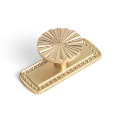 Goo-Ki 1.5'(38mm) Dia Champagne Bronze Cabinet Knob with Gilded Beaded Border Backplate, Zinc Alloy Flower Design Drawer Knobs,Modern Style,6 Pack - color: Champagne Bronze, size: 1.5'' Dia Knob With Beaded Backplate