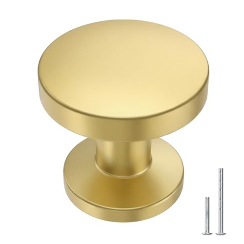 Goldenwarm 10 Pack Brushed Brass Cabinet Knobs Round Gold Drawer Knobs - color: Brushed Brass, size: Single Hole Center
