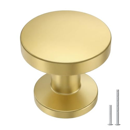 Goldenwarm 10 Pack Brushed Brass Cabinet Knobs Round Gold Drawer Knobs - color: Brushed Brass, size: Single Hole Center