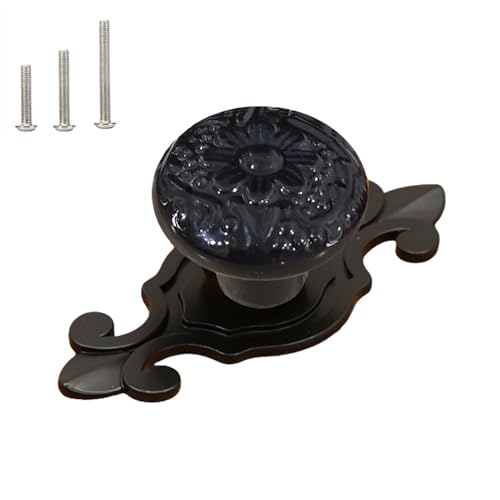 HUAMULAN 10 Pack Ceramic Knobs Cabinet Pulls Handle with Black Backplate - color: Black Knob + Black Base