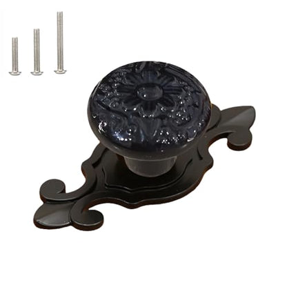 HUAMULAN 10 Pack Ceramic Knobs Cabinet Pulls Handle with Black Backplate - color: Black Knob + Black Base