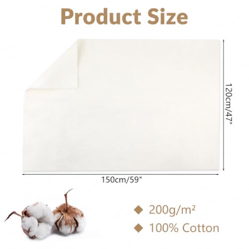 47" x 59" 100% Natural Cotton Quilt Batting, Breathable Crib Size Batting - size: 47 × 59 Inch