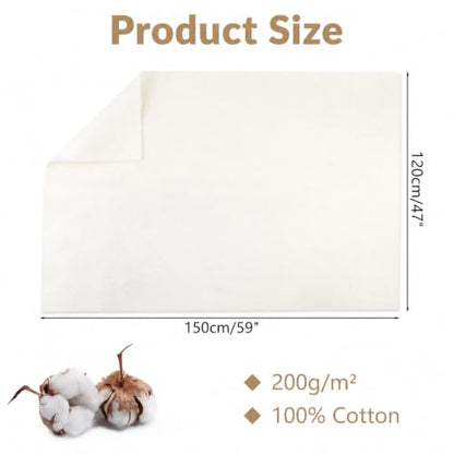 47" x 59" 100% Natural Cotton Quilt Batting, Breathable Crib Size Batting - size: 47 × 59 Inch