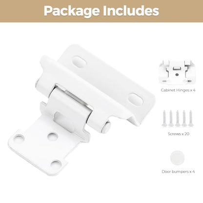 4 Pack 2 Pair White Cabinet Hinges, 1/2" Semi Wrap Kitchen Hinges - color: White, size: 1/2" Semi Wrap